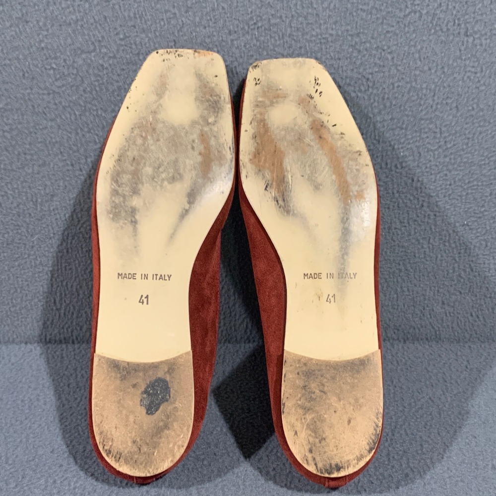 Avellini Womens 9.5 Red Suede Square Toe Ballet Flats Made in Italy Gold Buckle - Picture 10 of 10